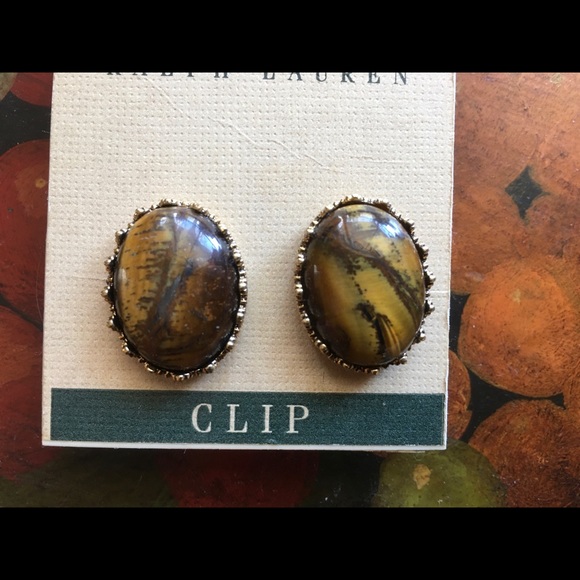 Ralph Lauren Brown Clip On Earrings - Picture 2 of 3